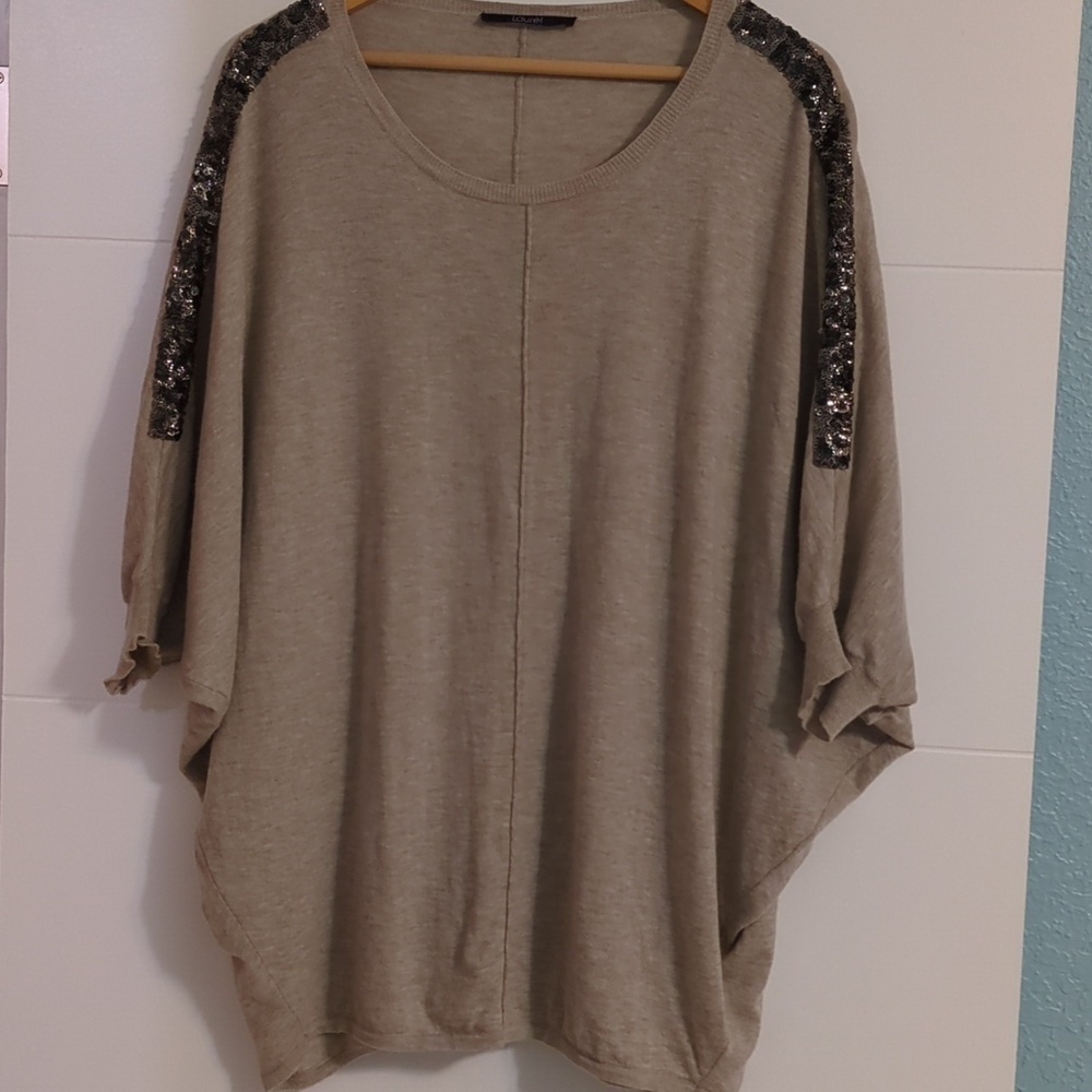 Laurel merino wool silk cashmere blend oversized knit pullover sequin details